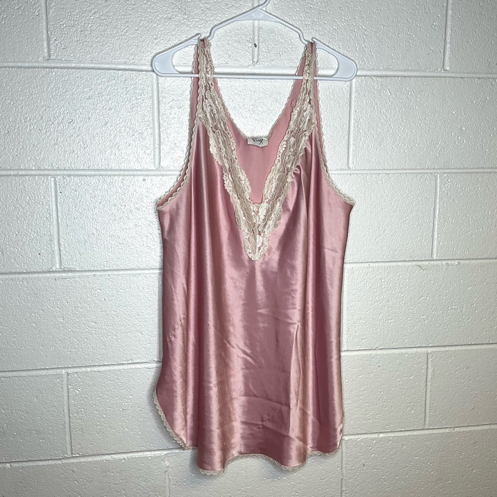 < Vintage Pinx Pink Satin Slip Dress With Lace Detail >